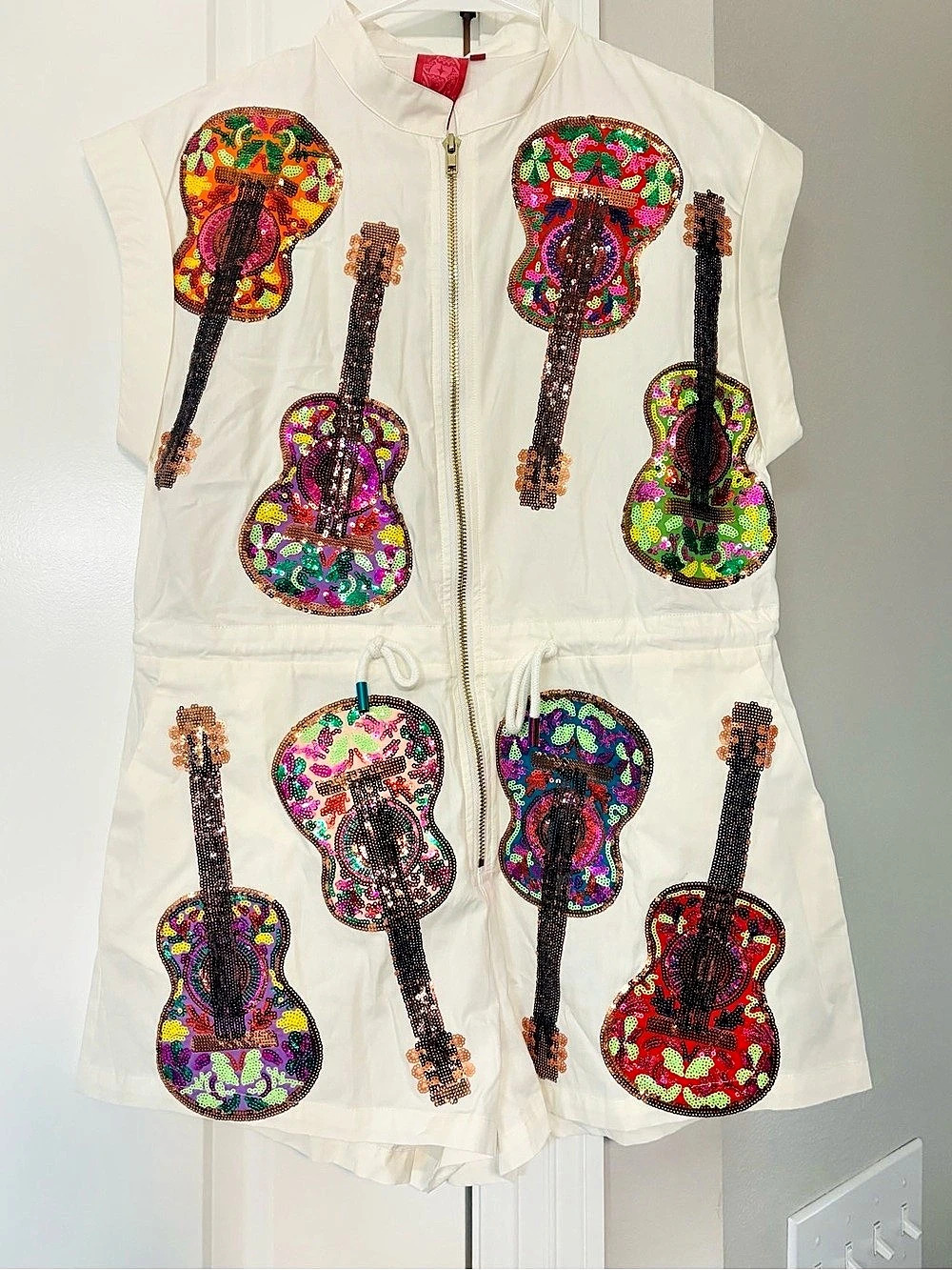 Embellished Guitar Vest in White & Multicolor